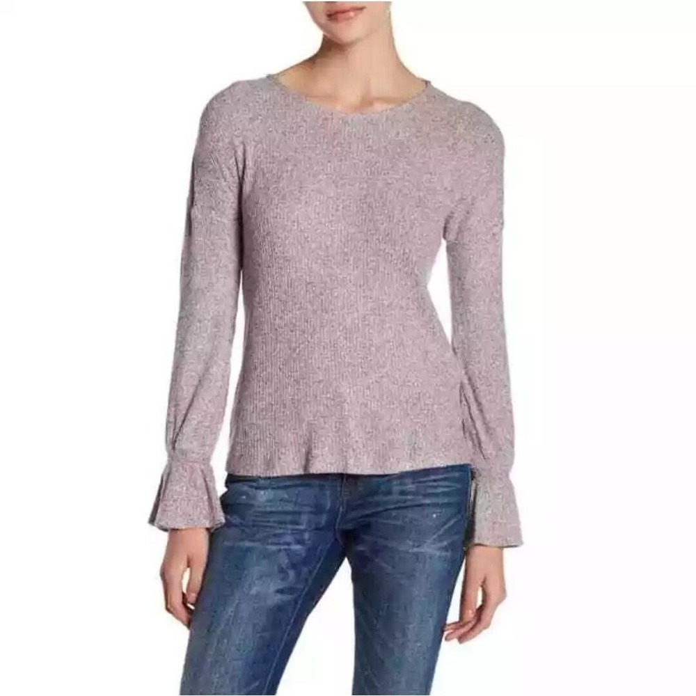 Lucky Brand Ribbed Balloon Tie Longsleeve Pullover Top Size‎ Small Boho Retro
